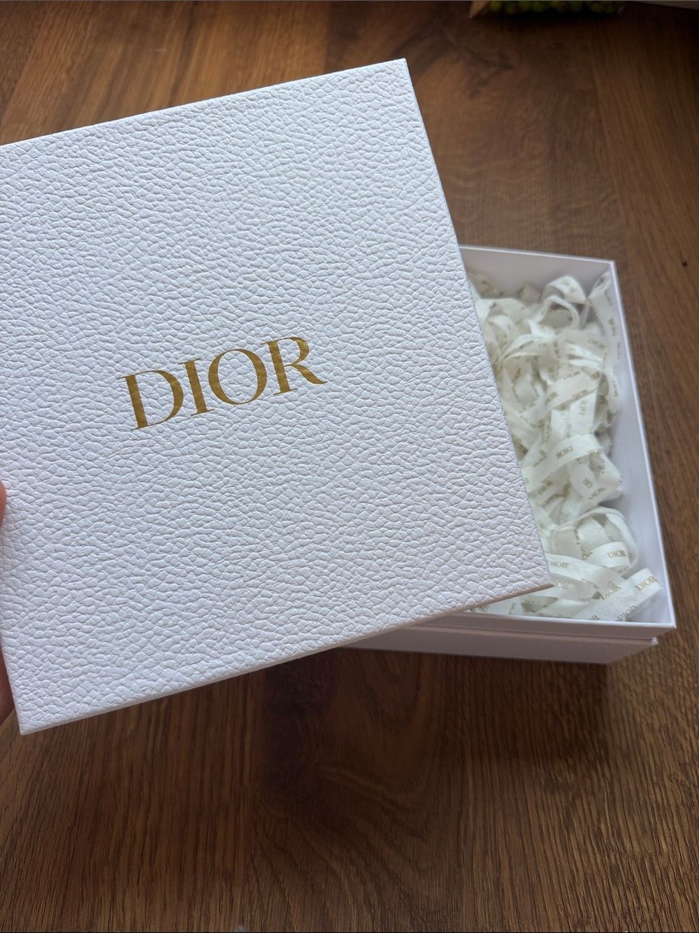Dior White Textured Box with Gold Logo and Ribbon Filler
